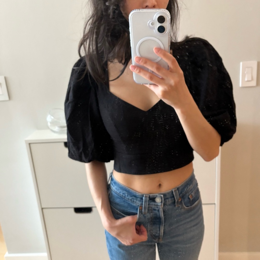 Express black linen blend crop top